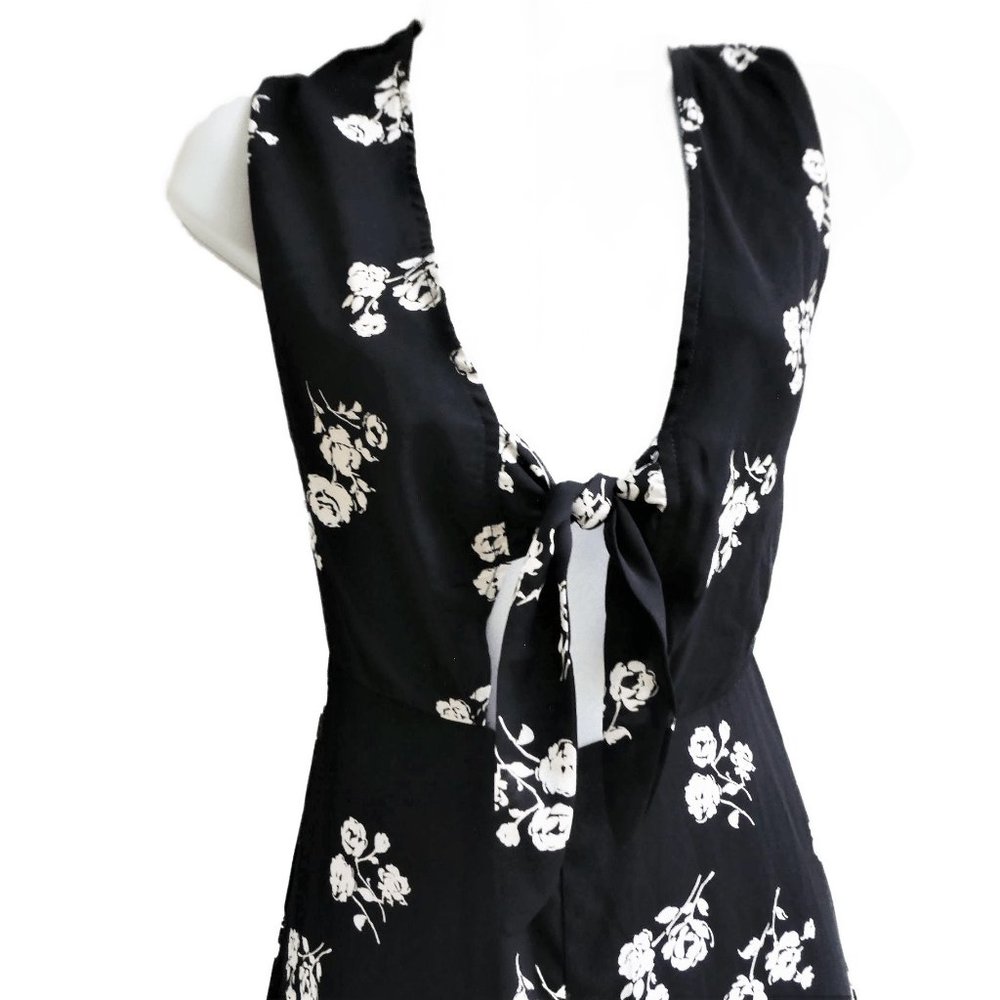 Honey Punch Floral Jumpsuit Plunging Neckline Bust Tie Zip Back Wide Leg S - Picture 2 of 6